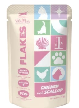 VitalPlus Flakes Ayam dengan Skalop Beg Kucing 70g (VP-FP06) Cat Wet Food VitalPlus