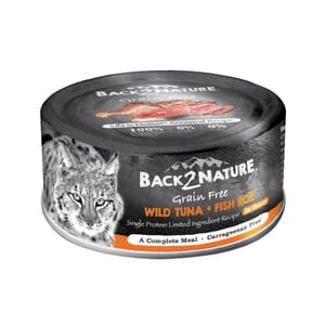 Back2nature Back2nature 貓罐頭 無穀物肉絲主食罐 野生吞拿魚+鯖魚 80g 80g  正面圖