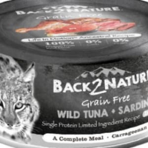 Back2nature Back2nature 貓罐頭 無穀物肉絲主食罐 野生吞拿魚+沙丁魚 80g 80g  正面圖